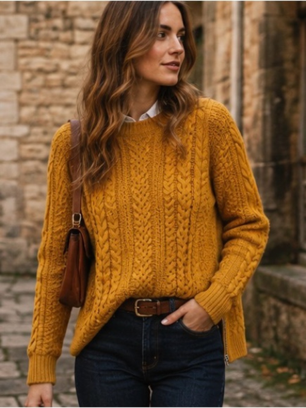 Banana Republic Cable Knit Wool Blend Mustard Side Zip Sweater S